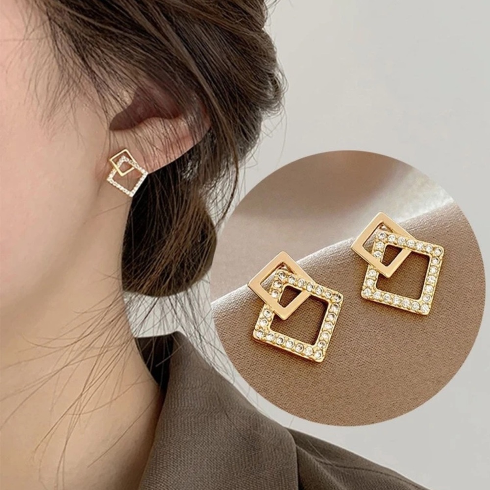 Gold and Rhinestone Geometric Earrings